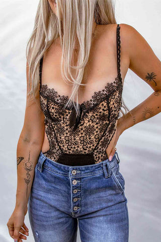 Lace Adjustable Spaghetti Strap Tied Bodysuit - Hot Girl Apparel