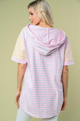 Hot Girl Alyce Striped Short Sleeve Drawstring Hooded Top - Hot Girl Apparel