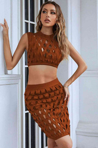 Hot Girl Openwork Cropped Top and Skirt Set - Hot Girl Apparel