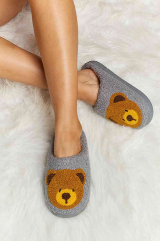 Hot Girl Teddy Bear Print Plush Slide Slippers - Hot Girl Apparel