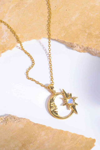 14K Gold-Plated Moon & Star Pendant Necklace - Hot Girl Apparel