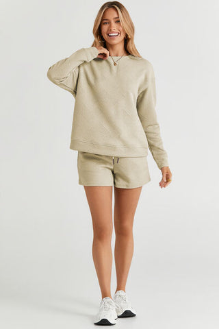 Hot Girl Textured Long Sleeve Top and Drawstring Shorts Lounge Set - Hot Girl Apparel