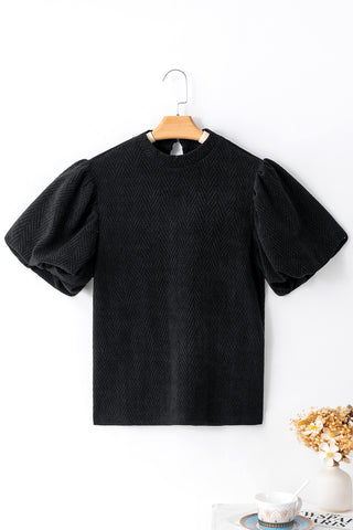 Hot Girl Textured Puff Sleeve Blouse In Black - Hot Girl Apparel