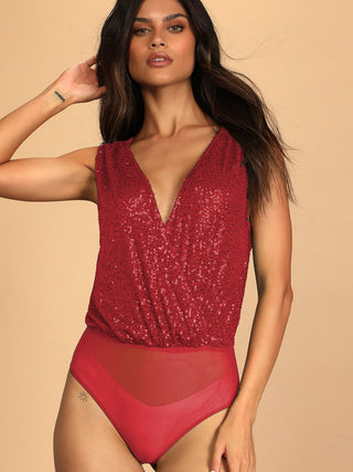 Sequin Surplice Sleeveless Bodysuit - Hot Girl Apparel