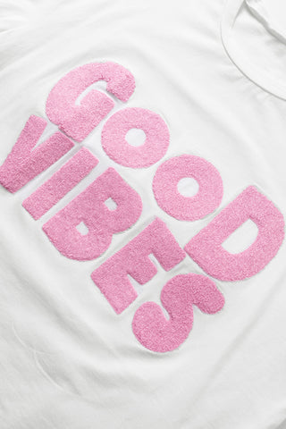 Hot Girl GOOD VIBES Fuzzy Letter T-Shirt - Hot Girl Apparel