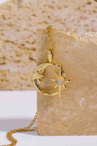 14K Gold-Plated Moon & Star Pendant Necklace - Hot Girl Apparel