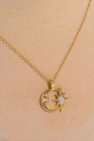 14K Gold-Plated Moon & Star Pendant Necklace - Hot Girl Apparel