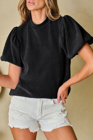 Hot Girl Textured Puff Sleeve Blouse In Black - Hot Girl Apparel