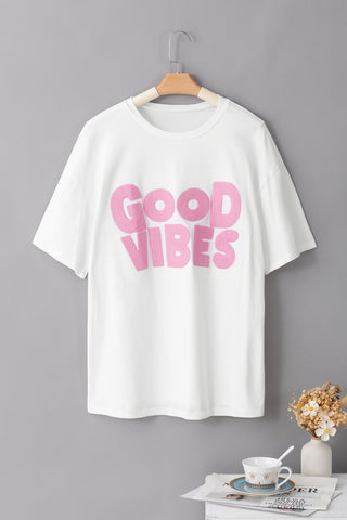 Hot Girl GOOD VIBES Fuzzy Letter T-Shirt - Hot Girl Apparel