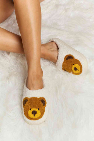 Hot Girl Teddy Bear Print Plush Slide Slippers - Hot Girl Apparel