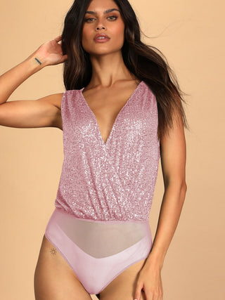 Sequin Surplice Sleeveless Bodysuit - Hot Girl Apparel